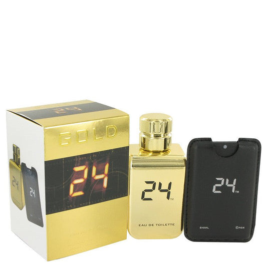 24 Gold The Fragrance by ScentStory Eau De Toilette Spray + 0.8 oz Mini EDT Pocket Spray 3.4 oz for Men - Thesavour