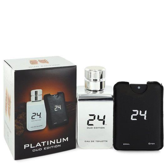 24 Platinum Oud Edition by ScentStory Eau De Toilette Concentree Spray + 0.8 oz {Pocket Spray (Unisex) 3.4 oz 3.4 oz Eau De Toilette Concentree Spray + 0.8 oz Pocket Spray (Unisex) for Men - Thesavour