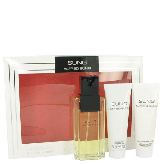 Alfred SUNG by Alfred Sung Gift Set -- 3.4 oz Eau De Toilette Spray + 2.5 oz Body Lotion + 2.5 oz Shower Gel for Women - Thesavour