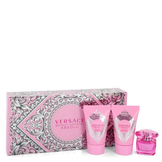 Bright Crystal Absolu by Versace Gift Set -- 0.17 oz Mini EDP + 0.8 oz Body Lotion + 0.8 oz Shower Gel for Women - Thesavour