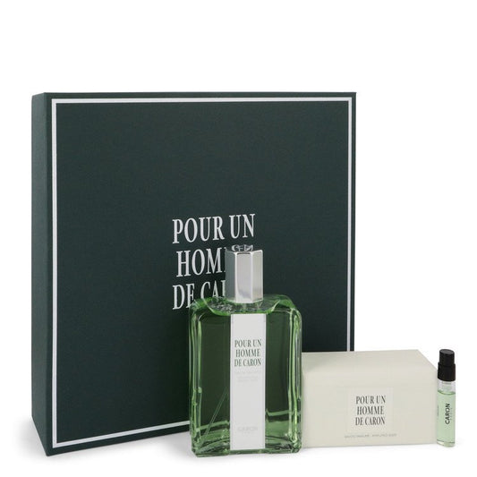 CARON Pour Homme by Caron Gift Set -- 4.2 oz Eau De Toilette Spray + 3.3 oz Soap + .06 oz Vial (sample) for Men - Thesavour