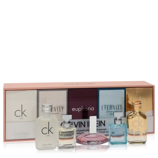 CK ONE by Calvin Klein Gift Set -- .33 oz Mini EDT CK One + .16 oz Mini EDP in Eternity for Women + .13 oz Mini EDP in Euphoria + .16 oz Mini EDP in Eternity Air + .33 oz Mini EDT in CK One Gold for Women - Thesavour