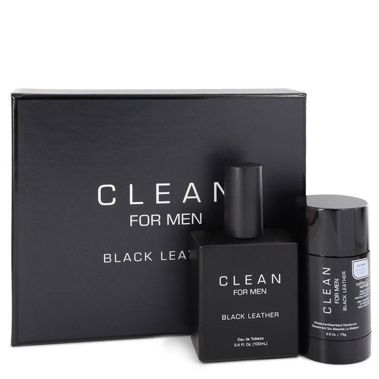 Clean Black Leather by Clean Gift Set -- 3.4 oz Eau De Toilette Spray + 2.6 oz Deodorant Stick for Men - Thesavour