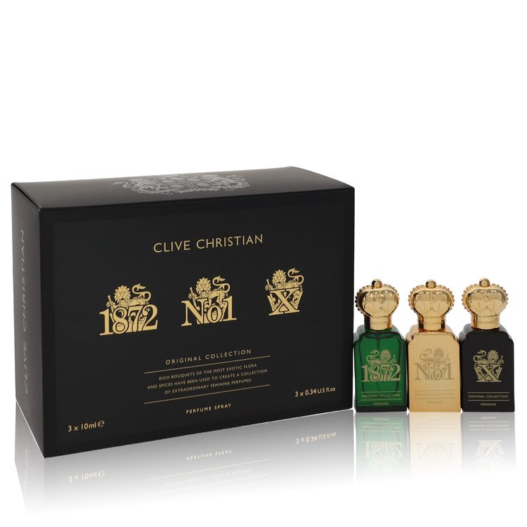 Clive Christian X by Clive Christian Gift Set -- Travel Set Includes Clive Christian 1872 Feminine, Clive Christian No 1 Feminine, Clive Christian X Feminine all in .34 oz Pure Perfume Sprays for Women - Thesavour