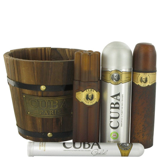 Cuba Gold by Fragluxe Gift Set -- 3.4 oz Eau De Toilette Spray + 1.17 oz Eau De Toilette Spray + 6.7 oz Body Spray + 3.3 oz After Shave for Men - Thesavour