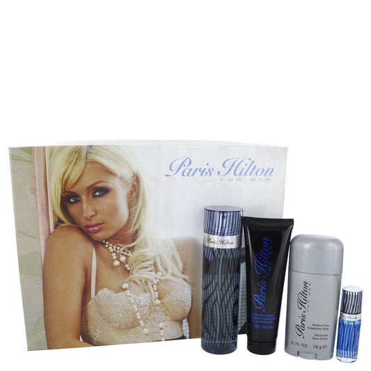 Paris Hilton by Paris Hilton Gift Set -- 3.4 oz Eau De Toilette Spray + 3 oz Body Wash + 2.75 oz Deodorant Stick + .25 Mini EDT Spray for Men - Thesavour