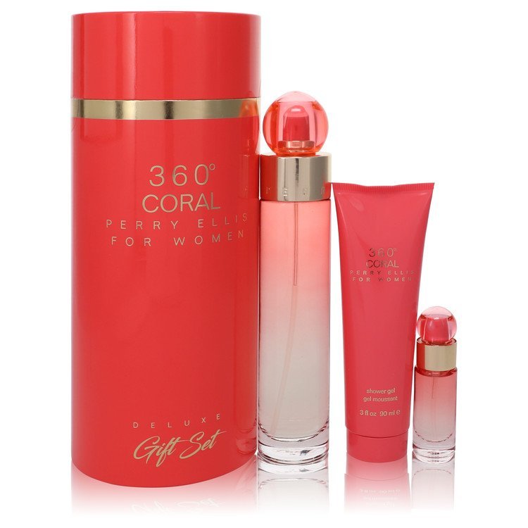 Perry Ellis 360 Coral by Perry Ellis Gift Set -- 3.4 oz Eau de Parfum Spray + .25 oz Mini EDP Spray + 3 oz Shower Gel for Women - Thesavour