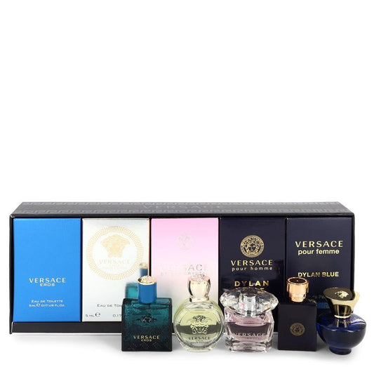 Versace Eros by Versace Gift Set -- The Best of Versace Men's and Women's Miniatures Collection Includes Versace Eros, Versace Pour Homme Dylan Blue, Versace Pour Femme Dylan Blue, Bright Crystal and Versace Eros Pour Femme for Men - Thesavour