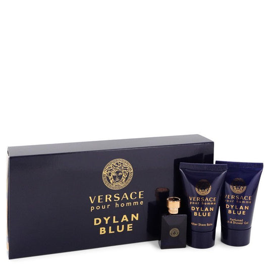 Versace Pour Homme Dylan Blue by Versace Gift Set -- 0.17 oz Mini EDT + 0.8 oz After Shave Balm + 0.8 oz Shower Gel for Men - Thesavour