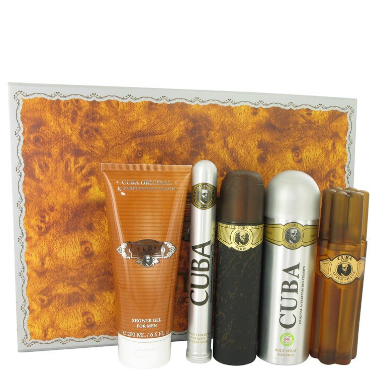 Cuba Gold by Fragluxe Gift Set -- 3.3 oz Eau De Toilette Spray + 3.3 oz After Shave Spray + 6.7 oz Body Deodorant Spray + 6.7 oz Shower Gel + 1.17 oz EDT Spray for Men - Thesavour