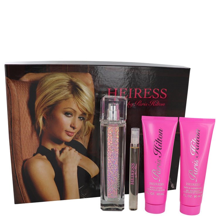 Paris Hilton Heiress by Paris Hilton Gift Set -- 3.4 oz Eau De Parfum Spay + .34 oz Mini EDP Pen Spray + 3 oz Body Lotion + 3 oz Shower Gel for Women - Thesavour