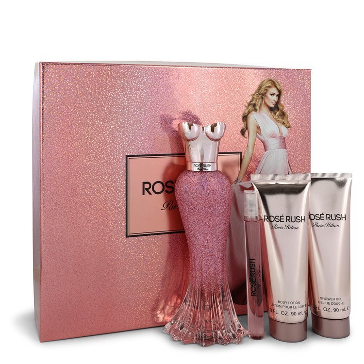 Paris Hilton Rose Rush by Paris Hilton Gift Set -- 3.4 oz Eau De Parfum Spray + .34 oz Mini EDP Spray + 3 oz Body Lotion + 3 oz Shower Gel for Women - Thesavour