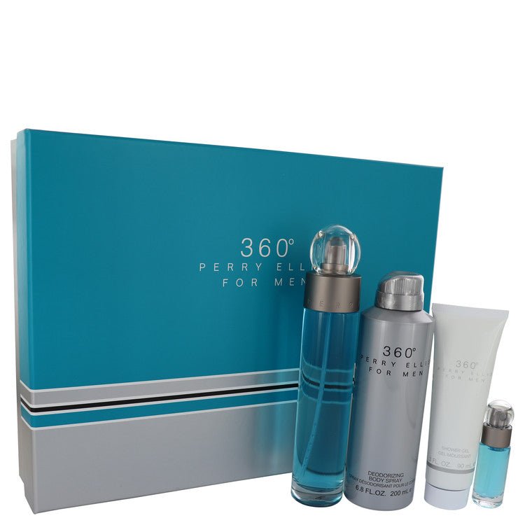 perry ellis 360 by Perry Ellis Gift Set -- 3.4 oz Eau De Toilette Spray + 6.8 oz Body Spray + 3 oz Shower Gel + .25 oz Mini EDT Spray for Men - Thesavour