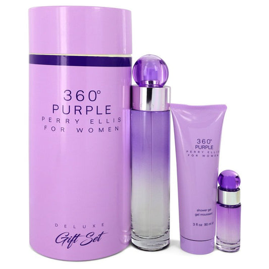 Perry Ellis 360 Purple by Perry Ellis Gift Set -- 3.4 oz Eau De Parfum Spray + .25 oz Mini EDP Spray + 3 oz Shower Gel for Women - Thesavour