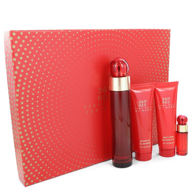 Perry Ellis 360 Red by Perry Ellis Gift Set -- 3.4 oz Eau De Parfum Spray + 3 oz Body Lotion + 3 oz Shower Gel + .25 oz Mini EDP Spray for Women - Thesavour