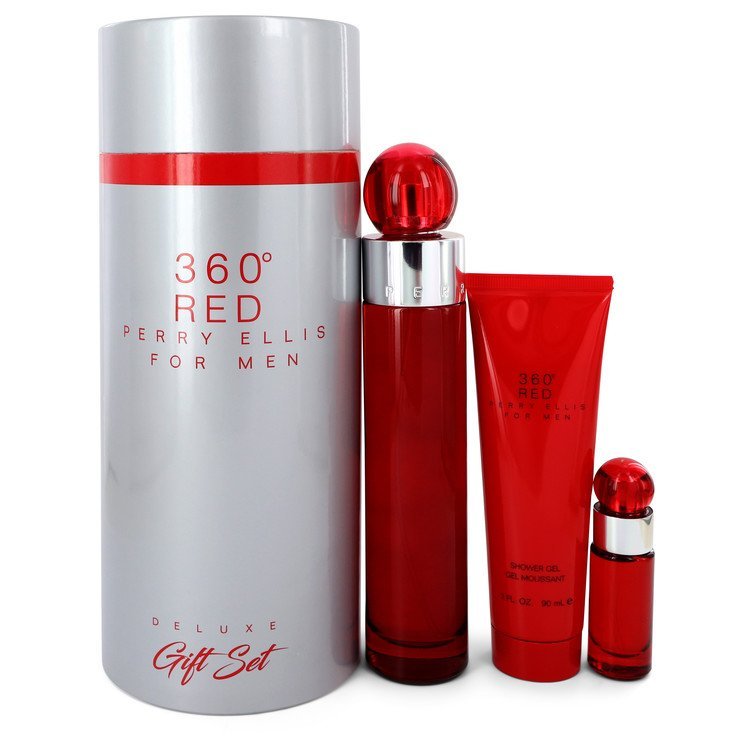 Perry Ellis 360 Red by Perry Ellis Gift Set -- 3.4 oz Eau De Toilette Spray + .25 oz Mini EDT Spray + 3 oz Shower Gel in Tube Box for Men - Thesavour