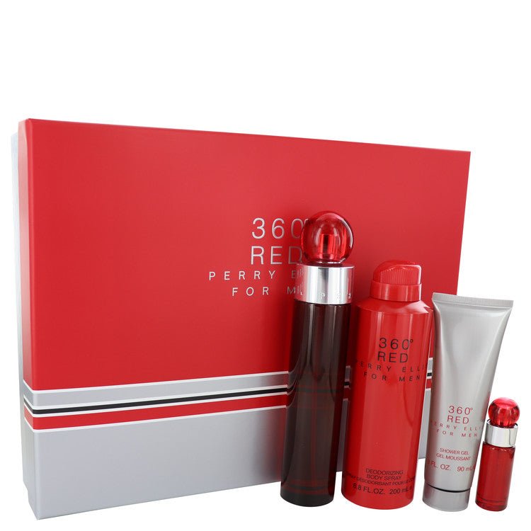 Perry Ellis 360 Red by Perry Ellis Gift Set -- 3.4 oz Eau De Toilette Spray + .25 oz Mini EDT Spray + 6.8 oz Body Spray + 3 oz Shower Gel for Men - Thesavour