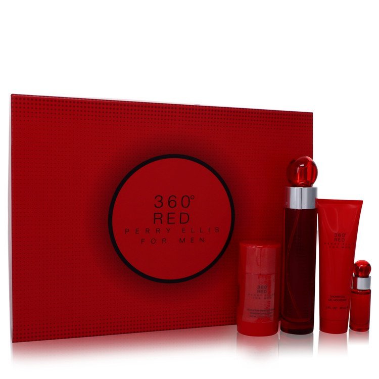 Perry Ellis 360 Red by Perry Ellis Gift Set -- 3.4 oz Eau De Toilette Spray + 2.75 Deodorant Stick + 3 oz Shower Gel + .25 Mini EDT Spray for Men - Thesavour