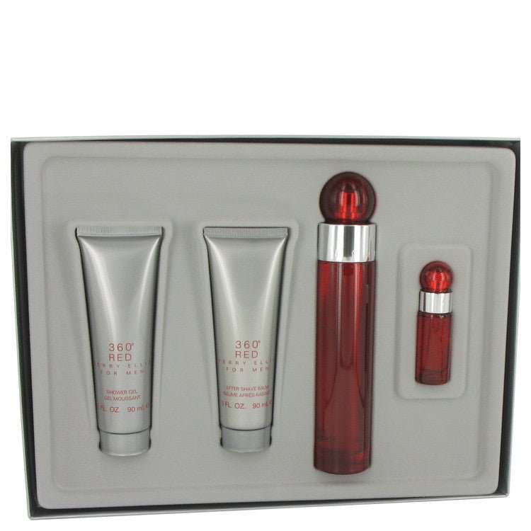 Perry Ellis 360 Red by Perry Ellis Gift Set -- 3.4 oz Eau De Toilette Spray + 3 oz After Shave Balm + 3 oz Shower Gel +.25 oz Eau De Toilette Spray for Men - Thesavour