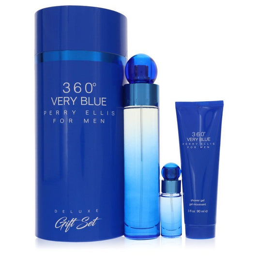 Perry Ellis 360 Very Blue by Perry Ellis Gift Set -- 3.4 oz Eau De Toilette Spray + .25 oz Mini EDT Spray + 3 oz Shower Gel for Men - Thesavour