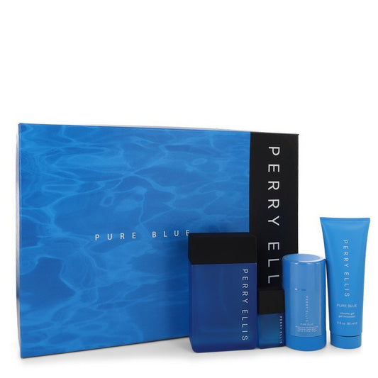 Perry Ellis Pure Blue by Perry Ellis Gift Set -- 3.4 oz Eau De Toilette Spray + 3 oz Shower Gel + 2.75 oz Deodorant Stick + .25 oz Travel EDT Spray for Men - Thesavour