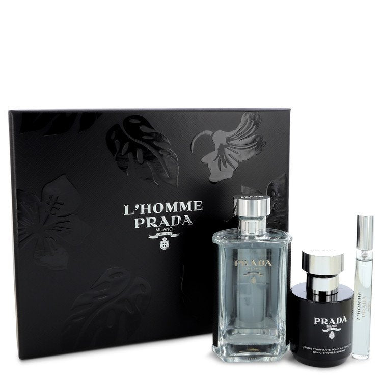 Prada L'homme by Prada Gift Set -- 3.4 oz Eau De Toilette Spray + .34 oz Mini EDT Spray + 3.4 oz Shower Cream for Men - Thesavour