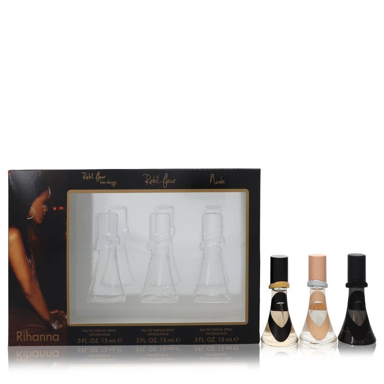 Reb'l Fleur by Rihanna Gift Set --- Rihanna mini set includes Reb'l Fleur, Reb'l Fleur Love Always, Nude all in 0.5 oz travel sprays for Women - Thesavour