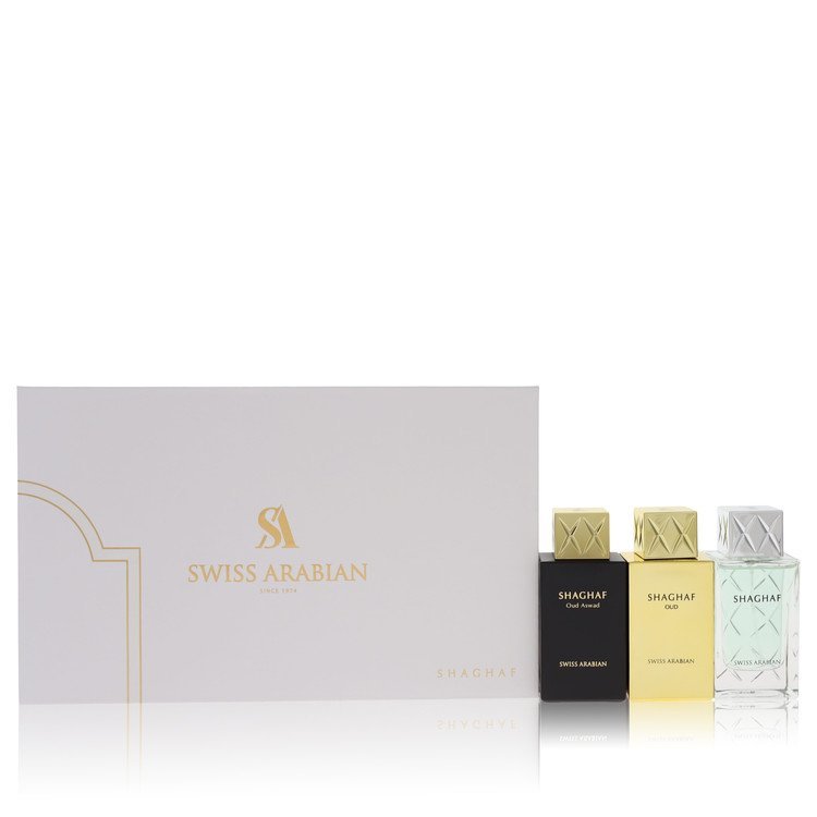 Shaghaf Oud by Swiss Arabian Gift Set -- 3 x 2.5 oz Eau de Parfum in Shaghaf Oud, Shaghaf For Men, and Shaghaf Oud Aswad for Women - Thesavour